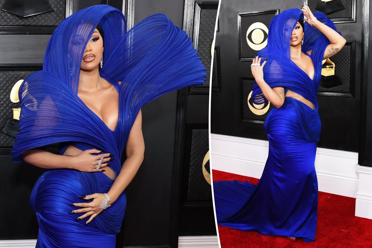 Cardi B Stuns in Stylish Indigo Cutout Gown at the Grammys 2023